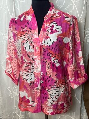Ruby Rd. Pink & Coral Sheer Floral 6, NWOT extra nice quality